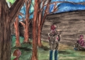 Crayons de couleurs Aquarelles Parc tombe de la nuit - 2009